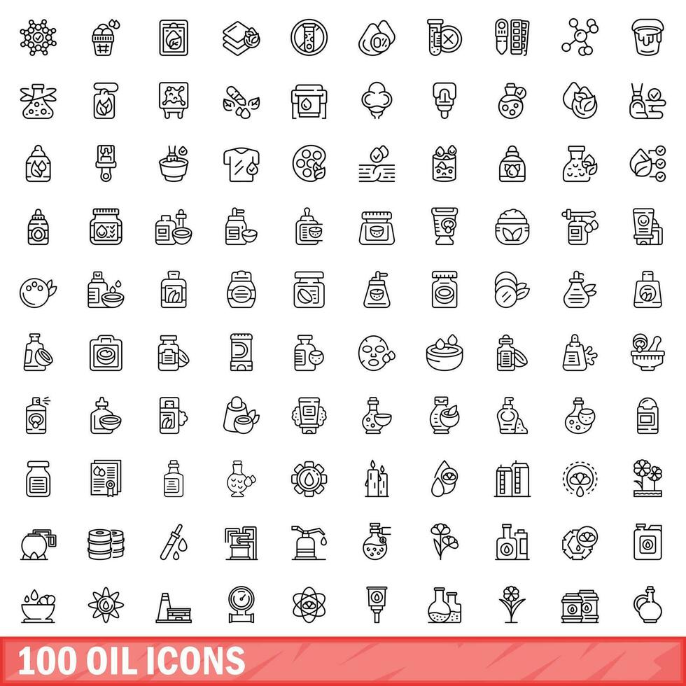 100 olie pictogrammen set, schets stijl vector