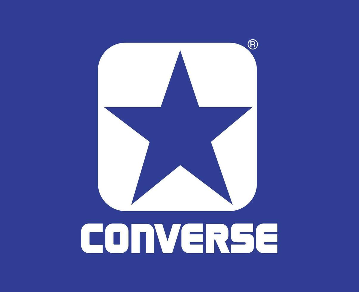 converseren merk logo met naam wit ontwerp schoenen symbool vector illustratie met blauw achtergrond