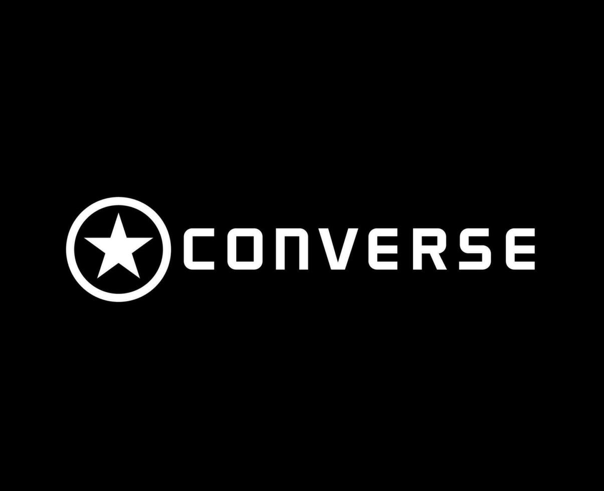 converseren merk logo met naam wit symbool schoenen ontwerp vector illustratie met zwart achtergrond