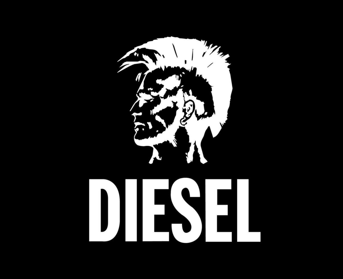 diesel logo merk symbool met gezicht wit ontwerp luxe kleren mode vector illustratie met zwart achtergrond