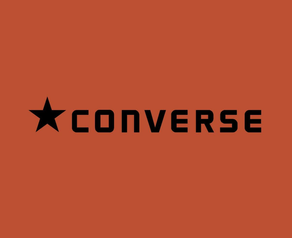 converseren merk schoenen logo met naam zwart symbool ontwerp vector illustratie met oranje achtergrond