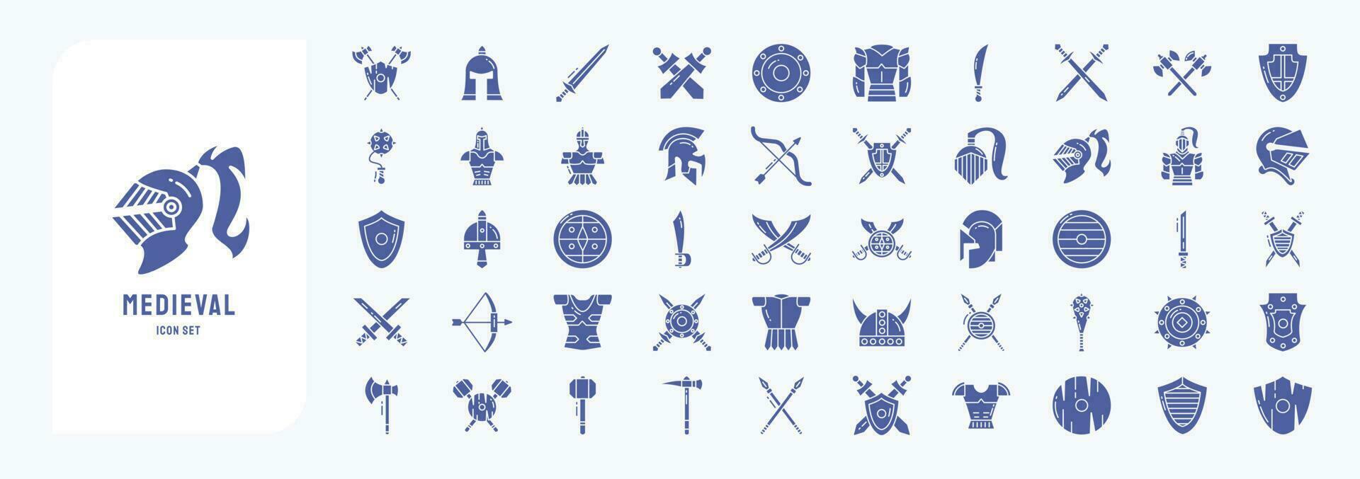 middeleeuws en koninkrijken, inclusief pictogrammen Leuk vinden schild, Romeins roer, oorlog en meer vector
