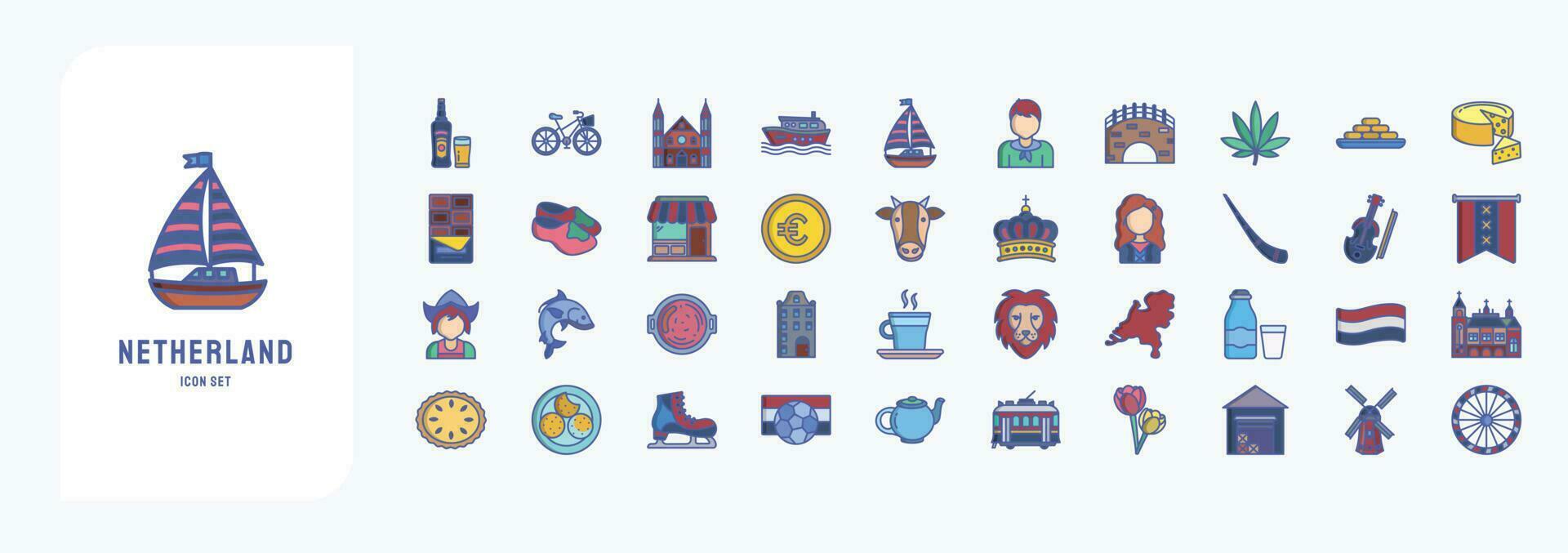 nederland, inclusief pictogrammen Leuk vinden bier, fiets, kanaal, boot en meer vector