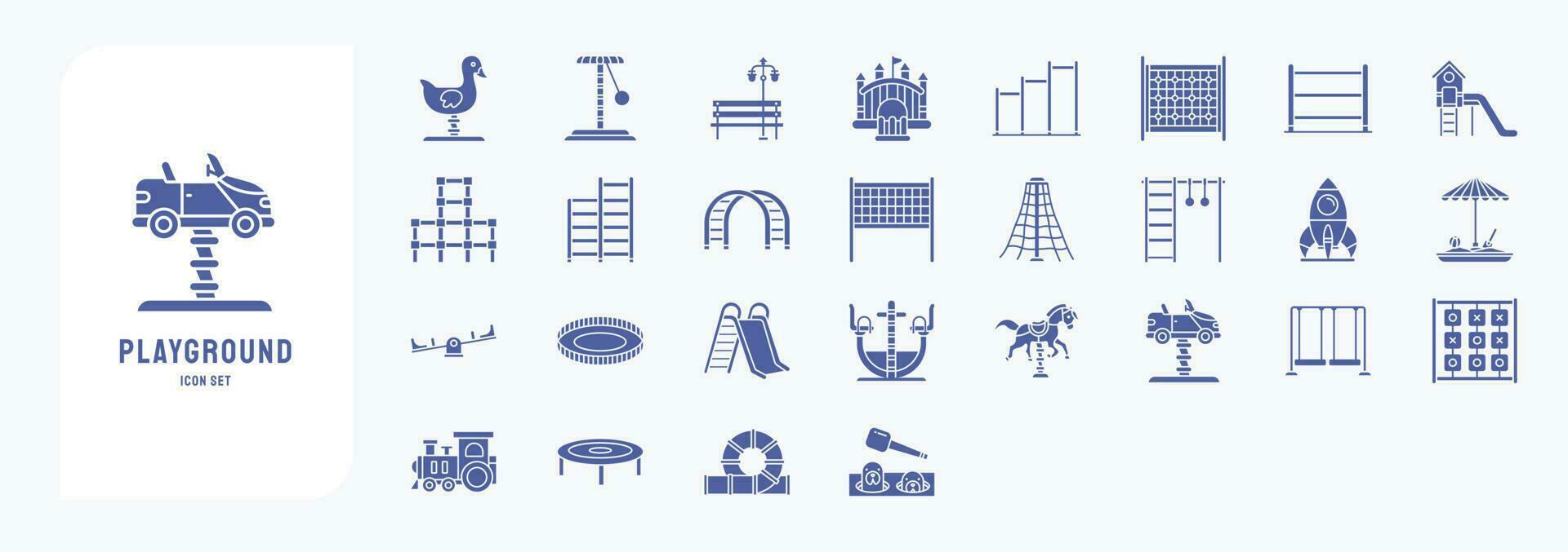 verzameling van pictogrammen verwant naar speelplaats, inclusief pictogrammen Leuk vinden bal zwembad, kin omhoog bar, jumping bar, ringen, zien zag en meer vector