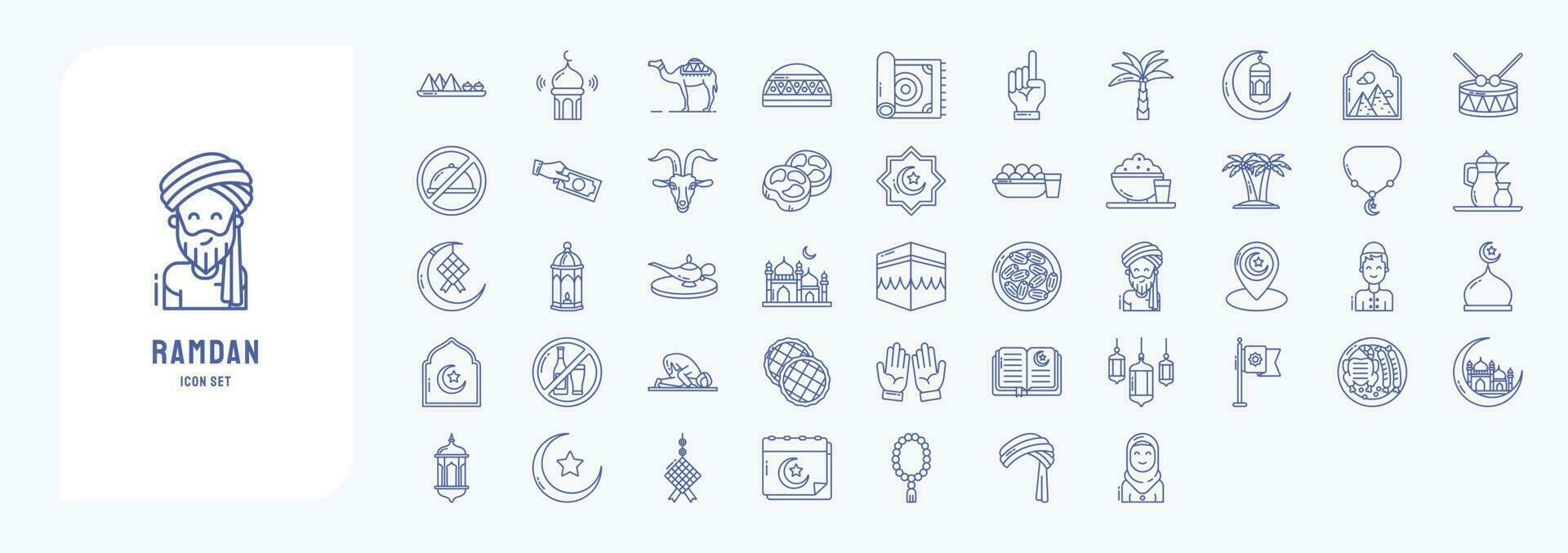 verzameling van pictogrammen verwant naar Ramadan, inclusief pictogrammen Leuk vinden iftar, masker, bidden en meer vector