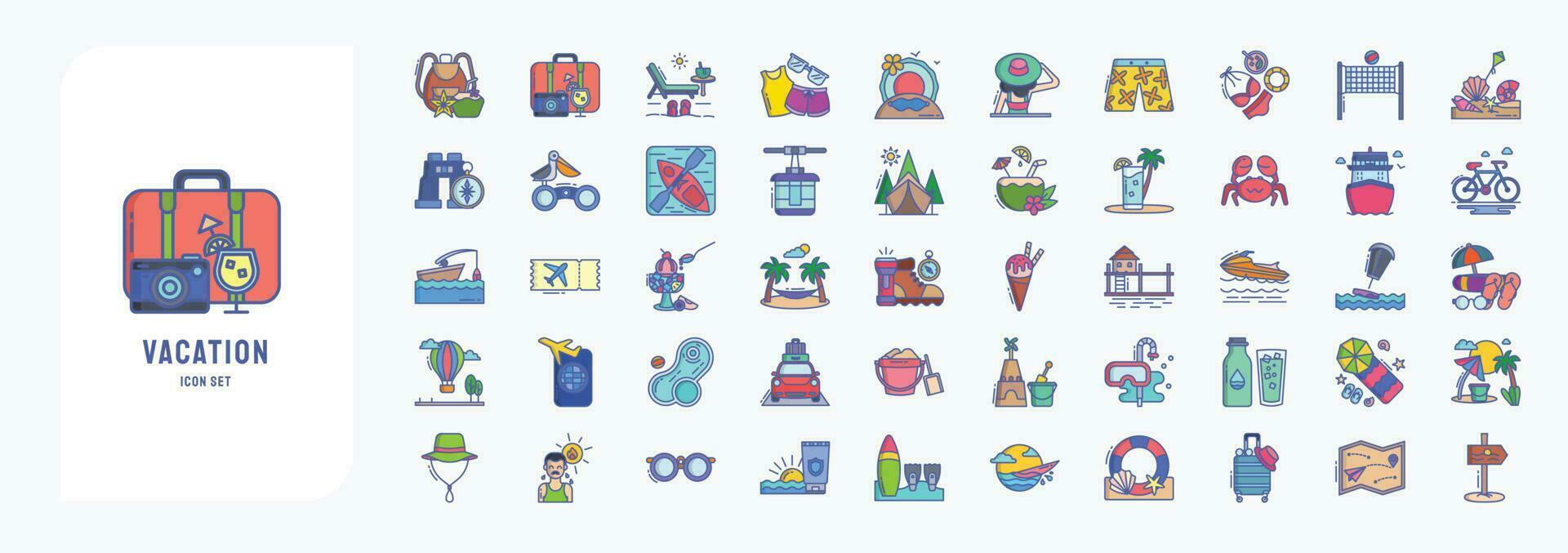 verzameling van pictogrammen verwant naar vakantie en reis, inclusief pictogrammen Leuk vinden rugzak, reis, vakantie, vakantie en meer vector