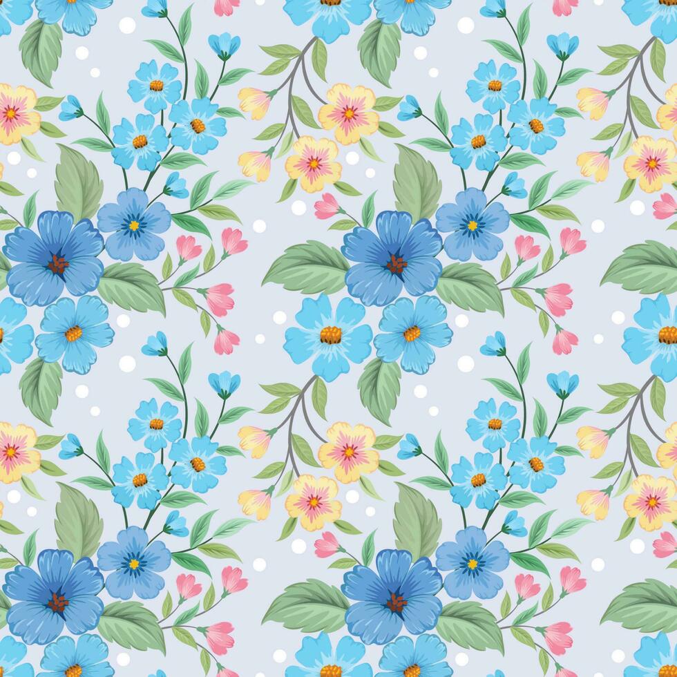 blauw geel en roze kleur bloemen met groen blad vector