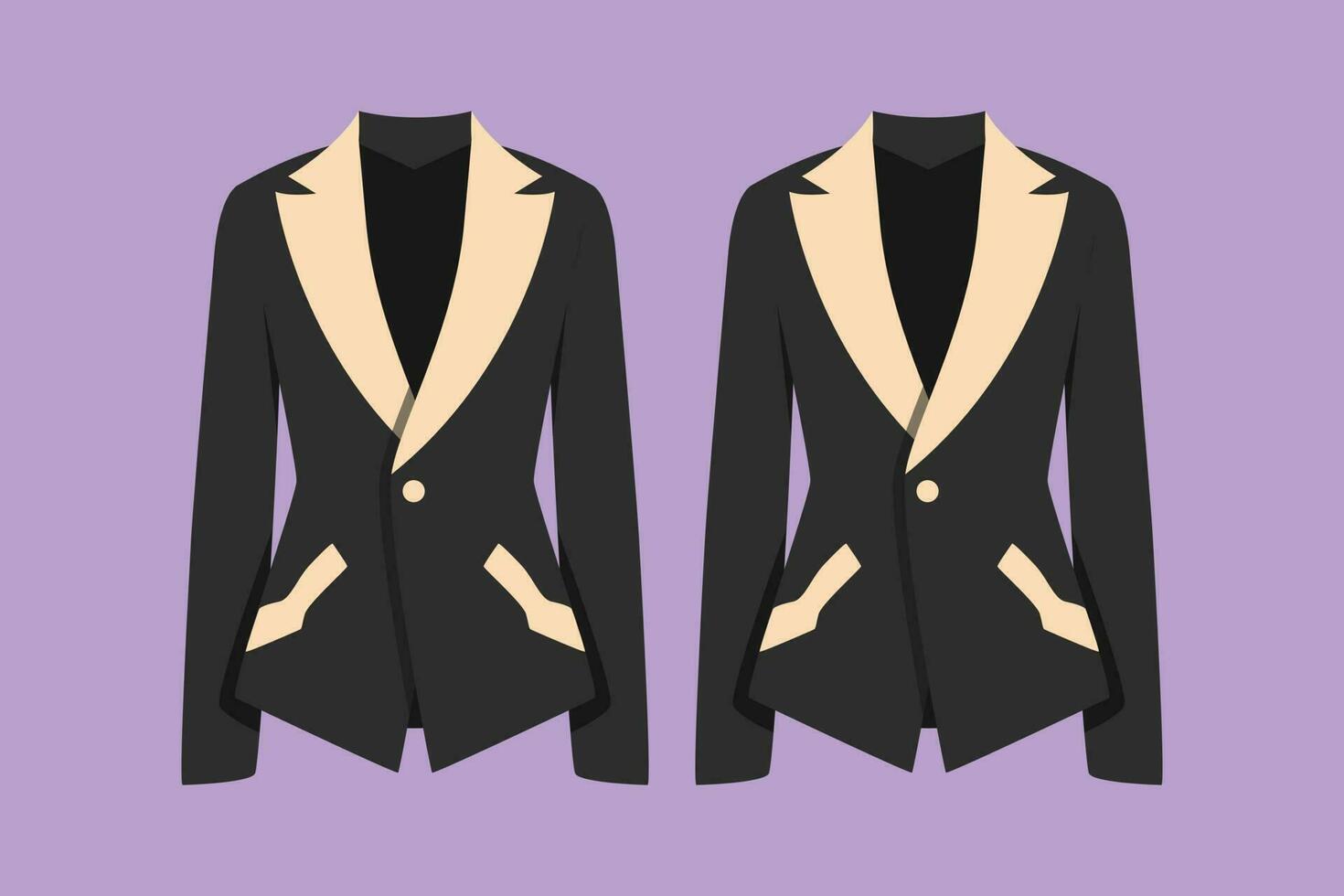 karakter vlak tekening van mooi vrouw blazer logo. Dames blazer of jasje symbool. eenvoudig kleren in bedrijf stijl. jurk jas. bedrijf kleding. vrouw dragen. tekenfilm ontwerp vector illustratie