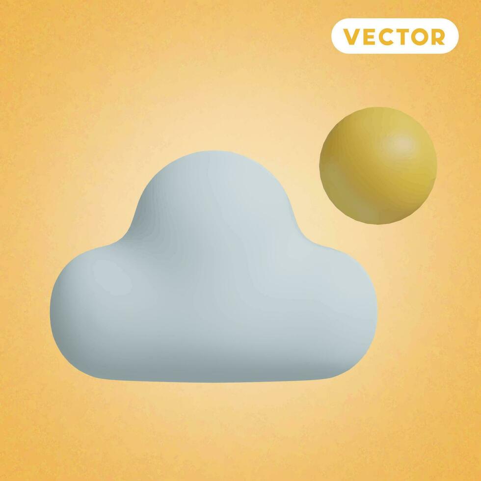 zonnig wolken 3d vector icoon set, Aan een oranje achtergrond