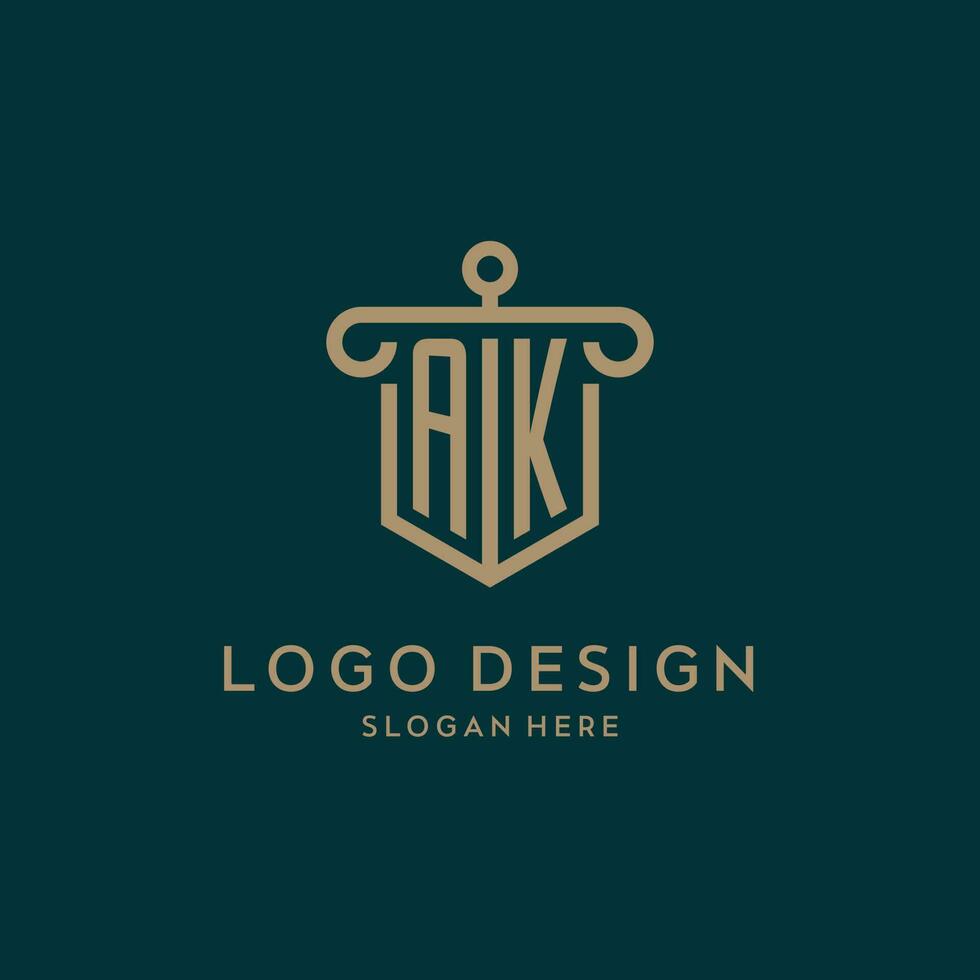 ak monogram eerste logo ontwerp met schild en pijler vorm stijl vector