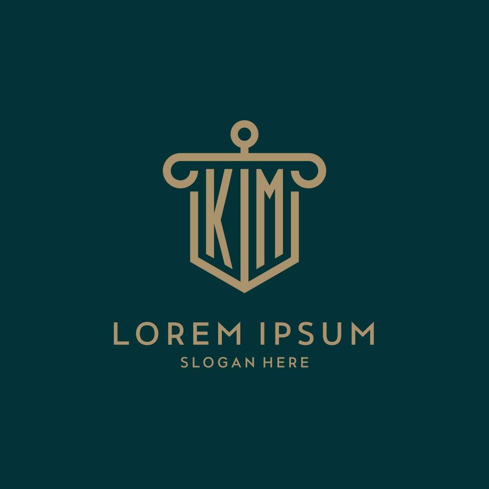 km monogram eerste logo ontwerp met schild en pijler vorm stijl vector
