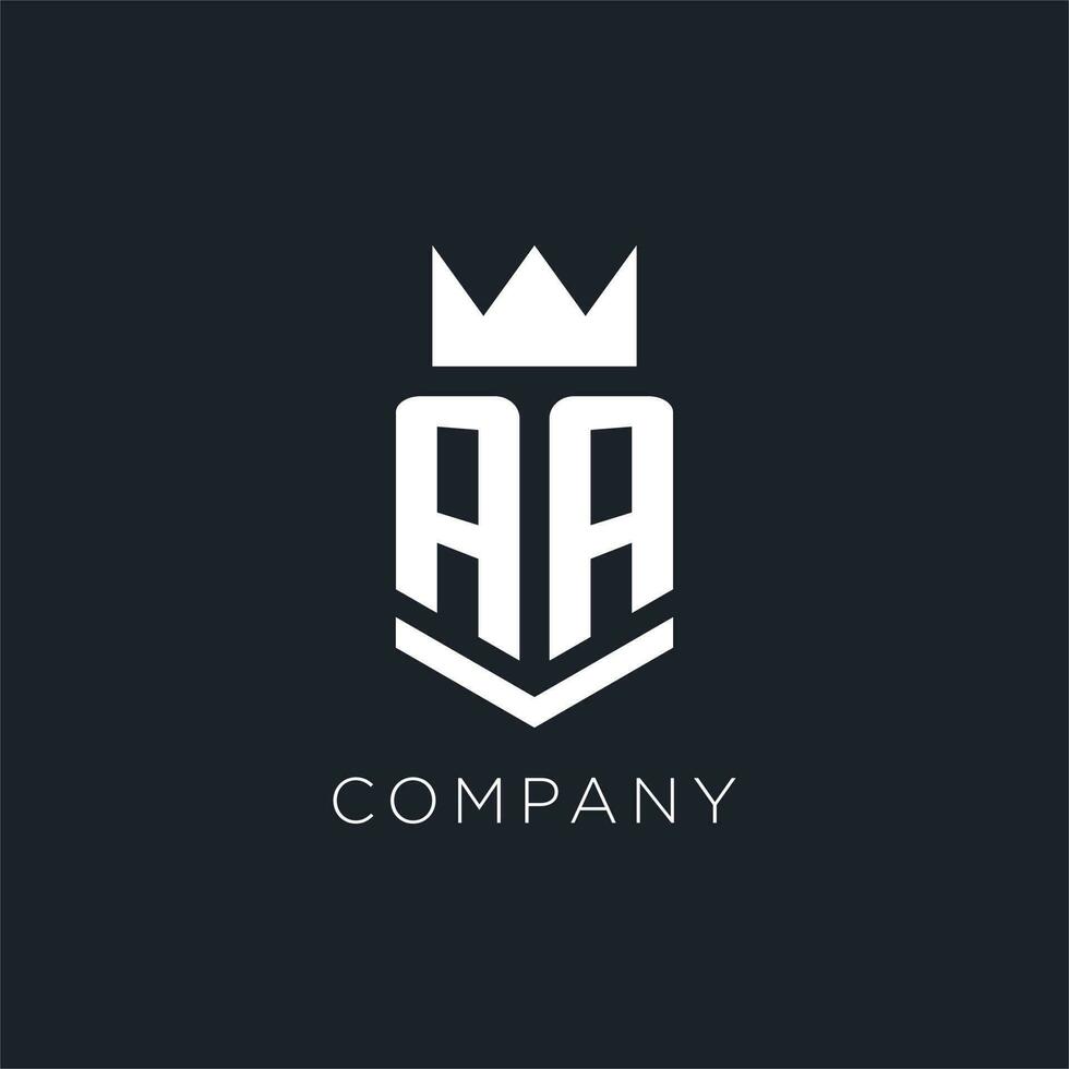 aa logo met schild en kroon, eerste monogram logo ontwerp vector