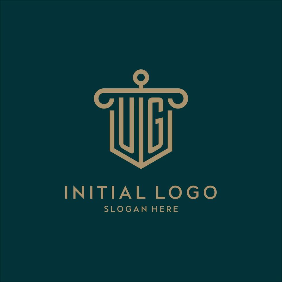 ug monogram eerste logo ontwerp met schild en pijler vorm stijl vector