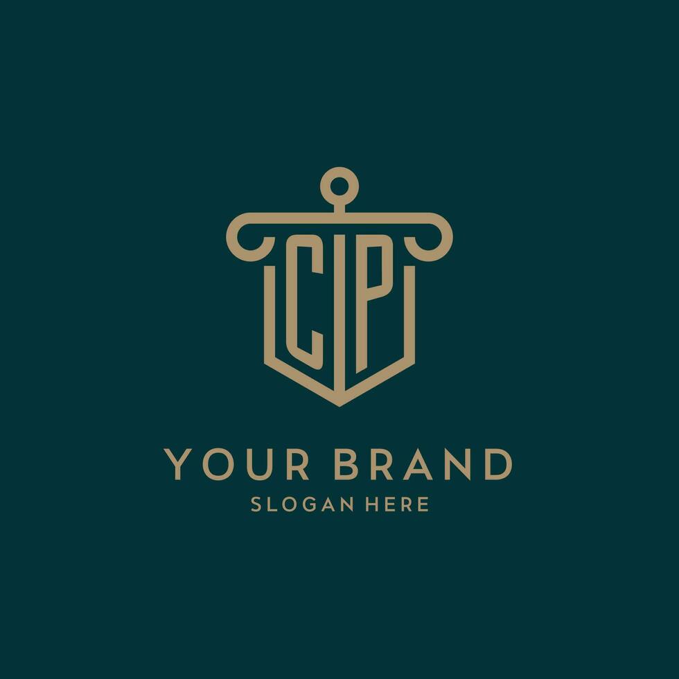 cp monogram eerste logo ontwerp met schild en pijler vorm stijl vector