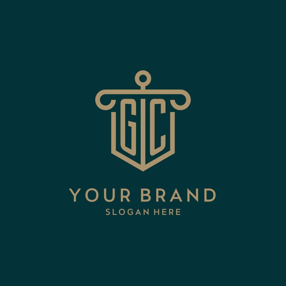 gc monogram eerste logo ontwerp met schild en pijler vorm stijl vector