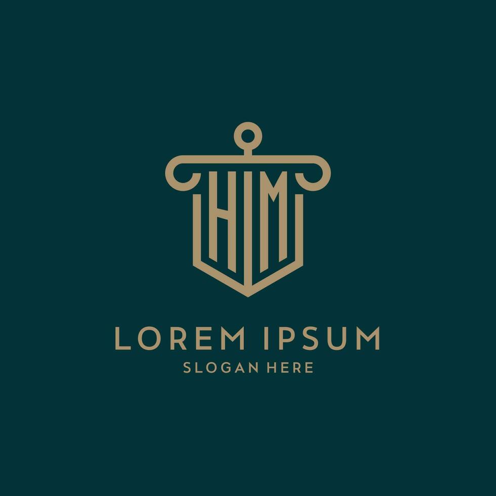 hm monogram eerste logo ontwerp met schild en pijler vorm stijl vector