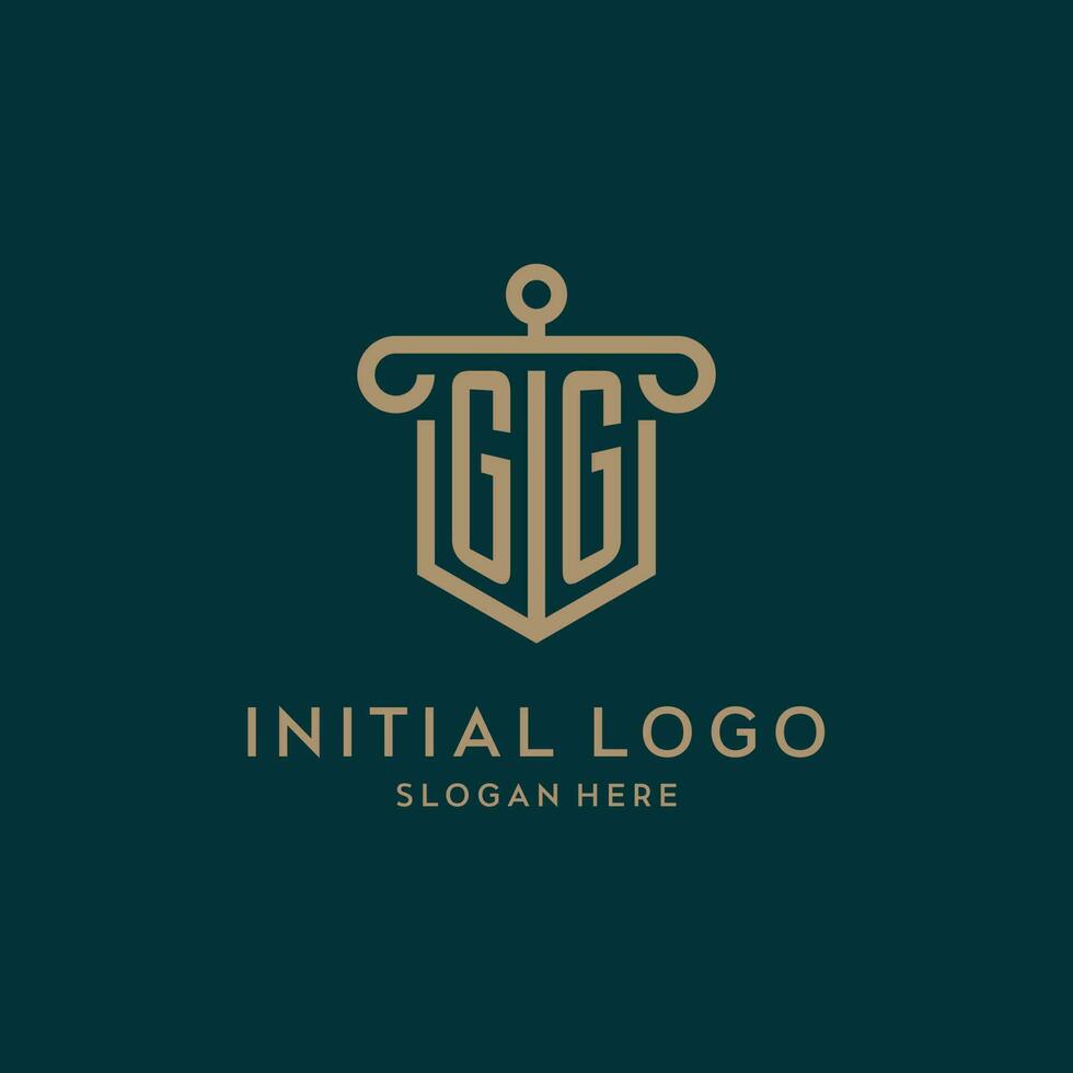 gg monogram eerste logo ontwerp met schild en pijler vorm stijl vector