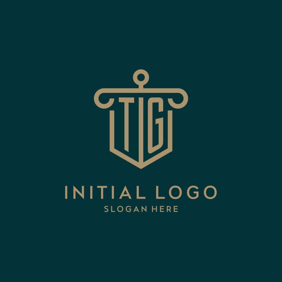 tg monogram eerste logo ontwerp met schild en pijler vorm stijl vector