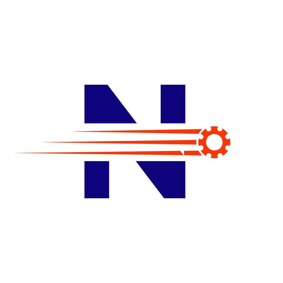 eerste brief n uitrusting tandrad logo. automotive industrieel icoon, uitrusting logo, auto reparatie symbool vector