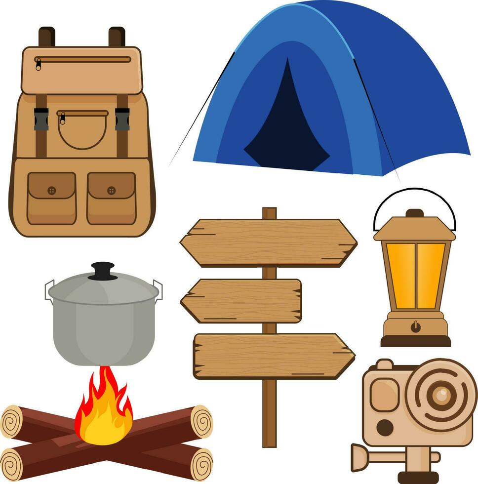 reeks vector camping uitrusting element verzameling in vlak illustratie ontwerp