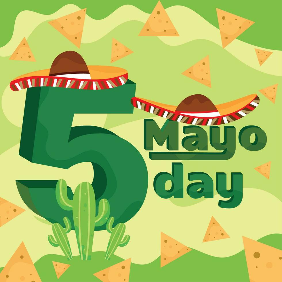 cinco de mayo kaart hoeden en nacho's vector illustratie