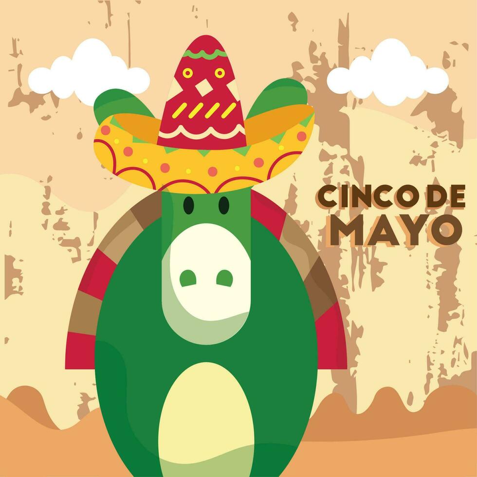 cinco de mayo kaart ezel met poncho en hoed vector illustratie