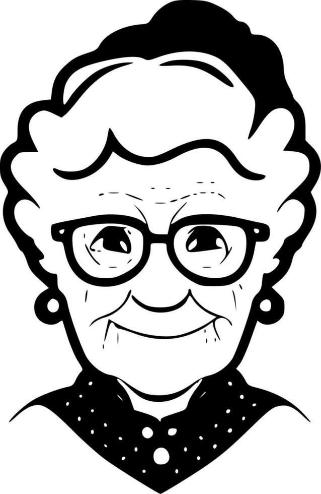 oma, zwart en wit vector illustratie