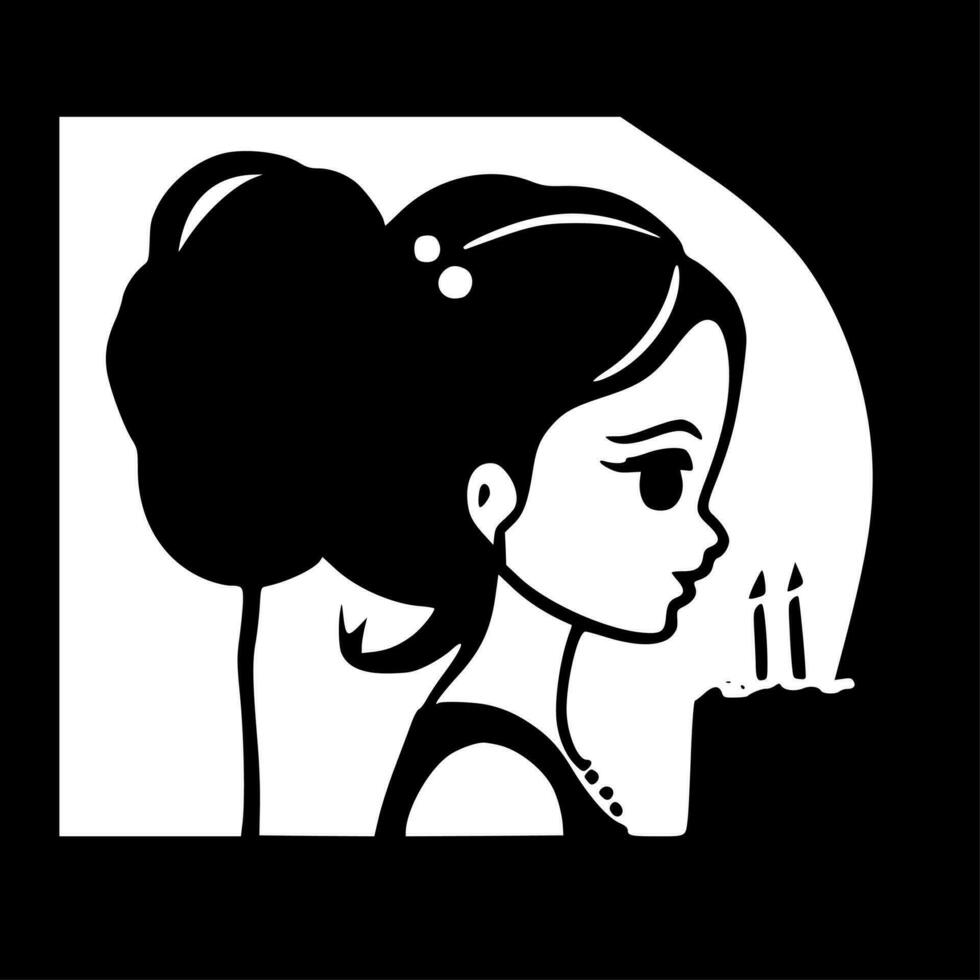 verjaardag meisje, zwart en wit vector illustratie
