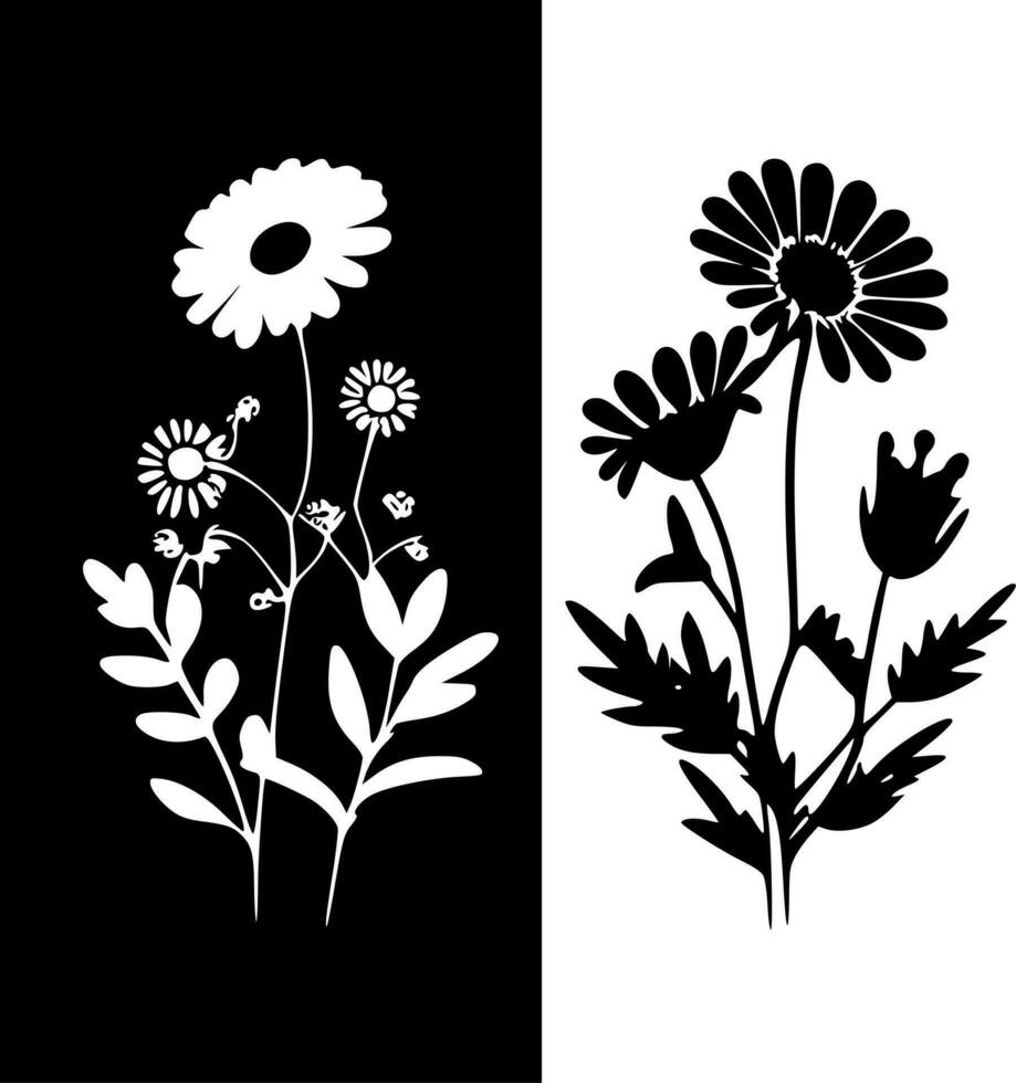 bloemen, zwart en wit vector illustratie