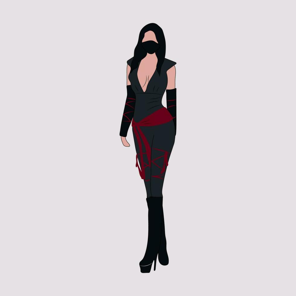 cosplay mooi vrouw met zwart pak ninja. vector illustratie geïsoleerd