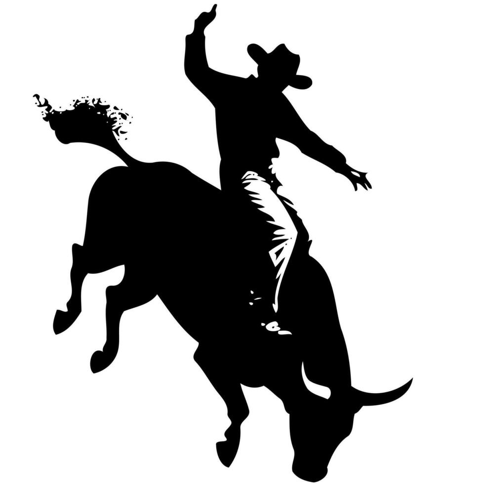 cowboy Mens rijden een stier Bij een rodeo stier rijden zwart en wit silhouet vector