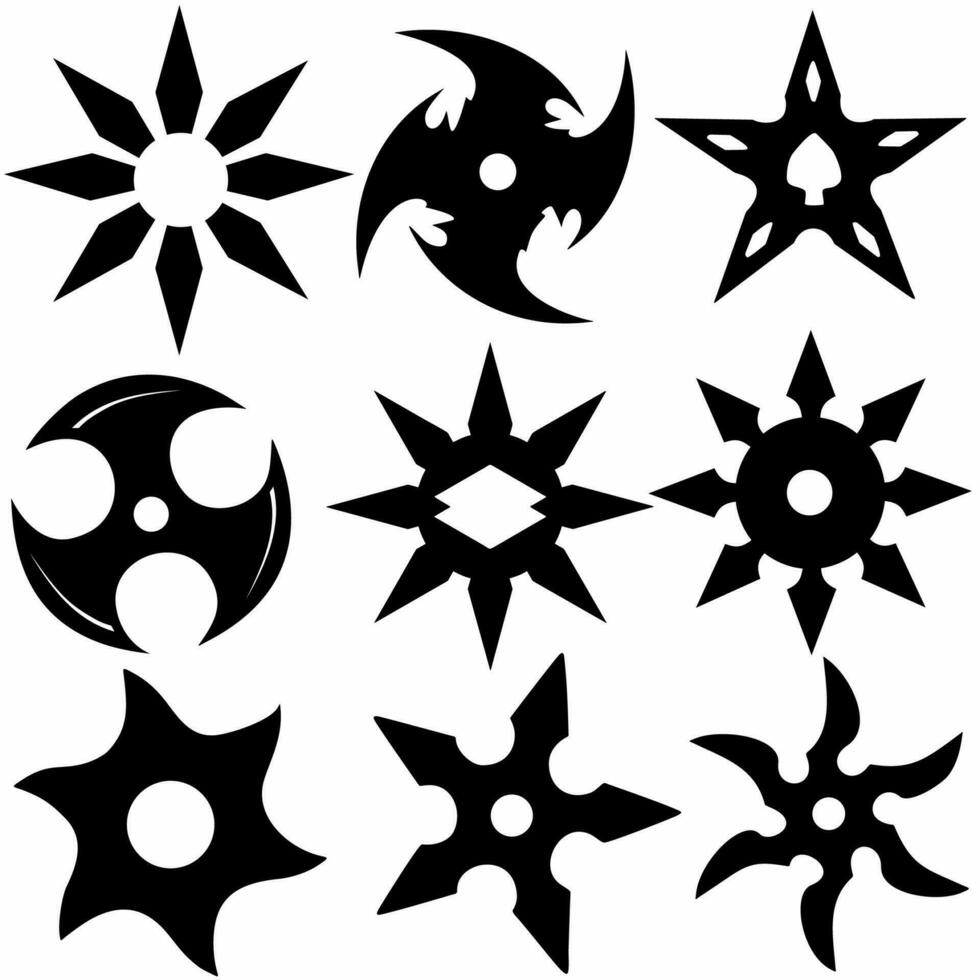 reeks van silhouet shuriken, wit achtergrond vector