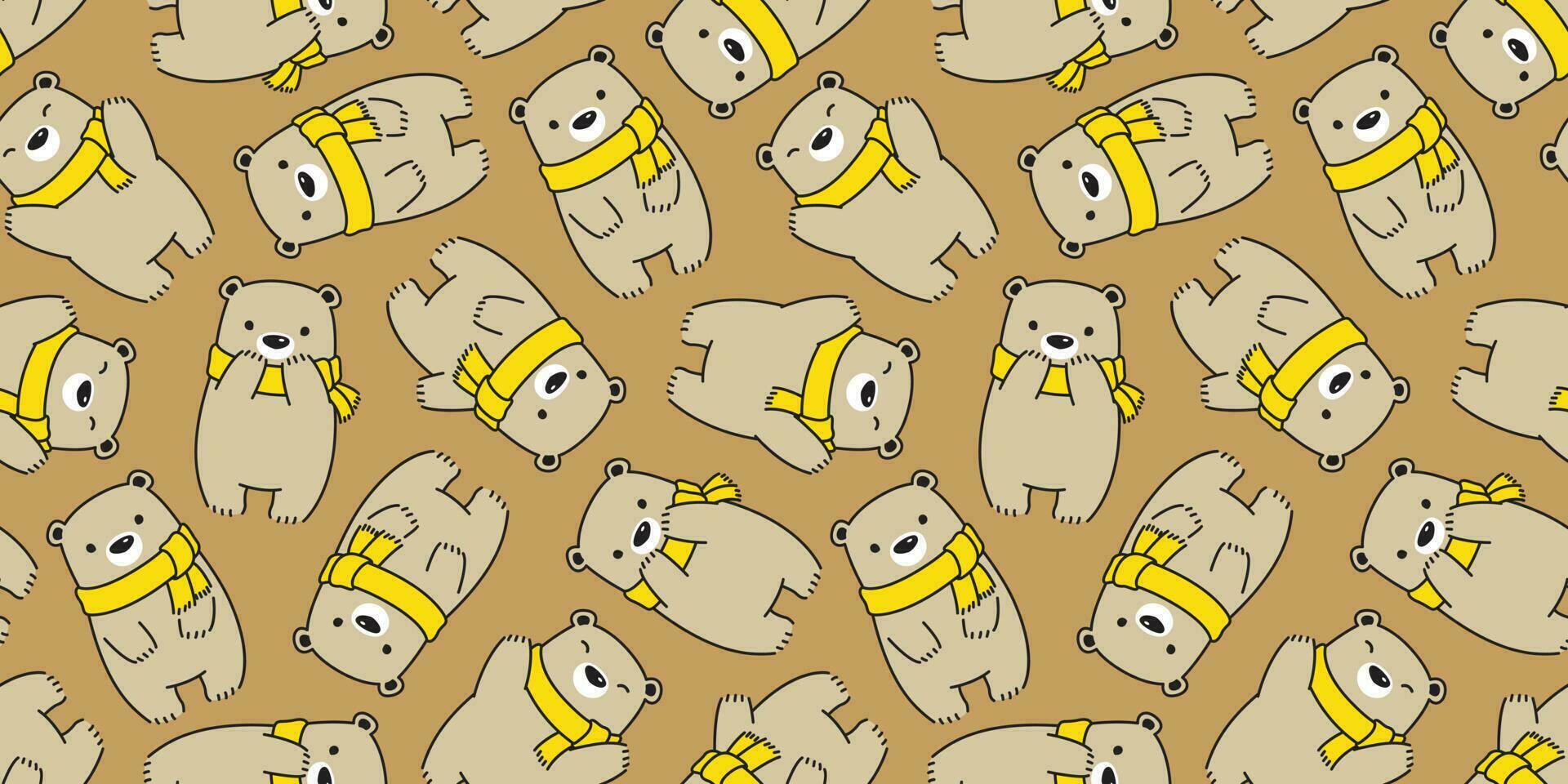 beer naadloos patroon vector polair beer tekenfilm geïsoleerd panda teddy sjaal achtergrond bruin