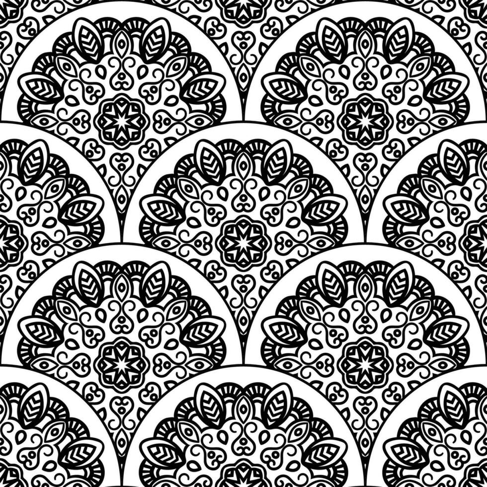 abstract mandala vis schaal naadloos patroon. sier- tegel, mozaïek- achtergrond. bloemen lapwerk oneindigheid kaart. Arabisch, Indisch, poef motieven. vector