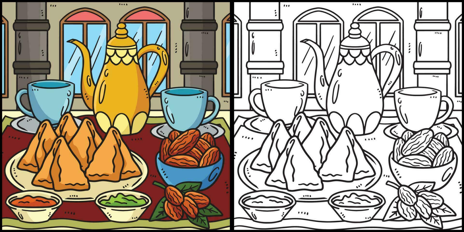 Ramadan sambusa, datums en thee illustratie vector
