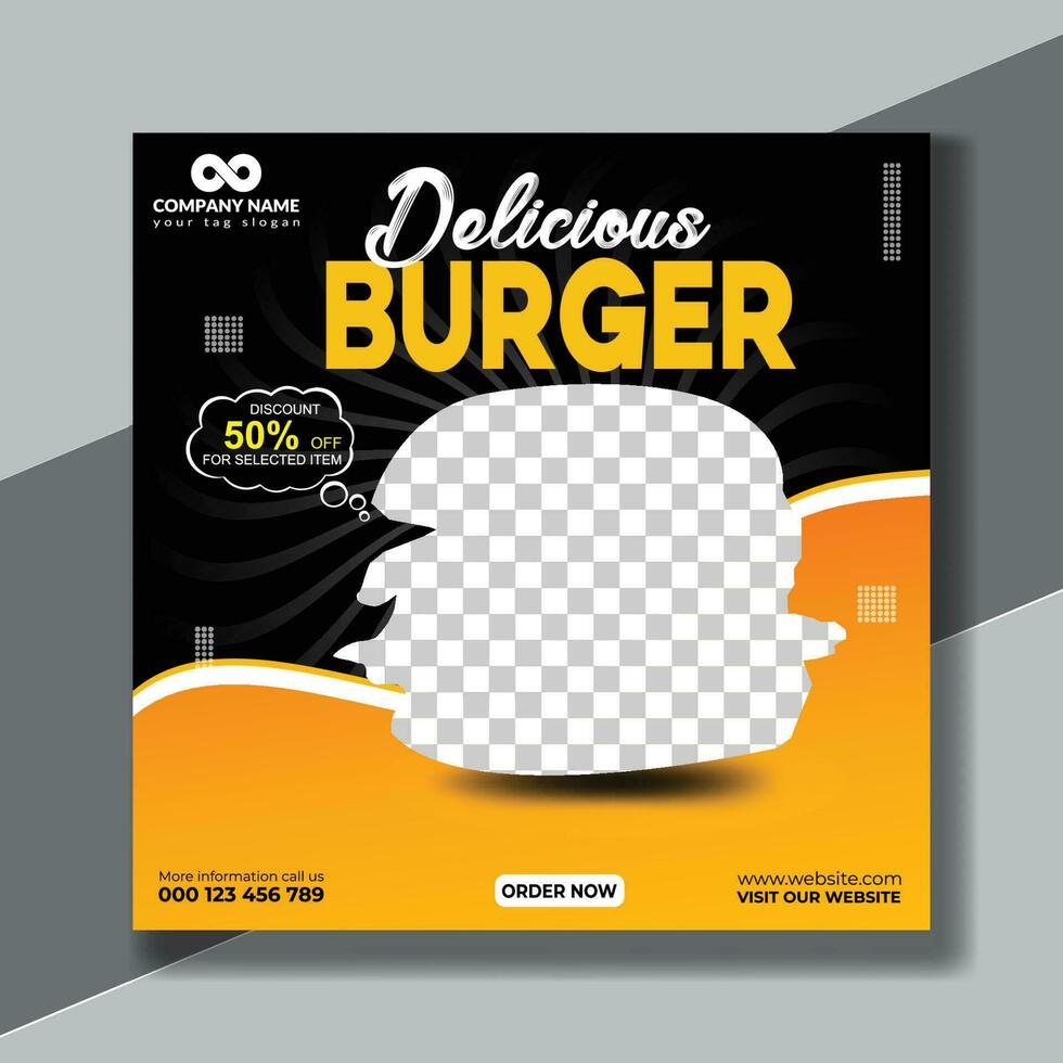 voedsel sociaal media banier ontwerp sjabloon hamburger sociaal media post vector illustratie plein maat.