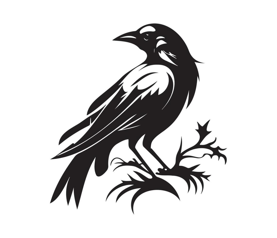 zwart vogelstand raaf, kraai, roek of kauw. vector illustratie in retro stijl