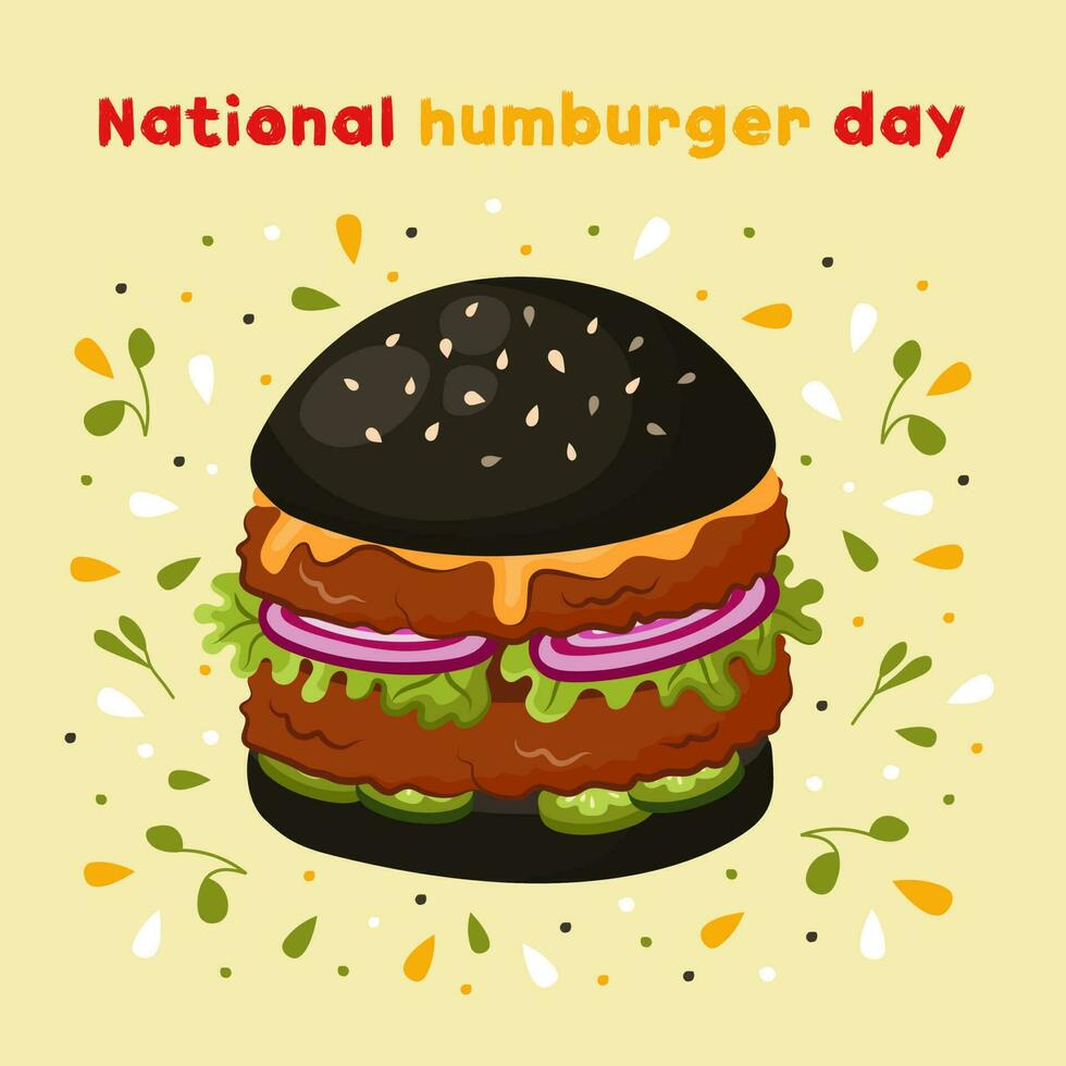 nationaal Hamburger dag poster. Hamburger in tekenfilm stijl. perfect voor snel voedsel restaurants. vector. vector