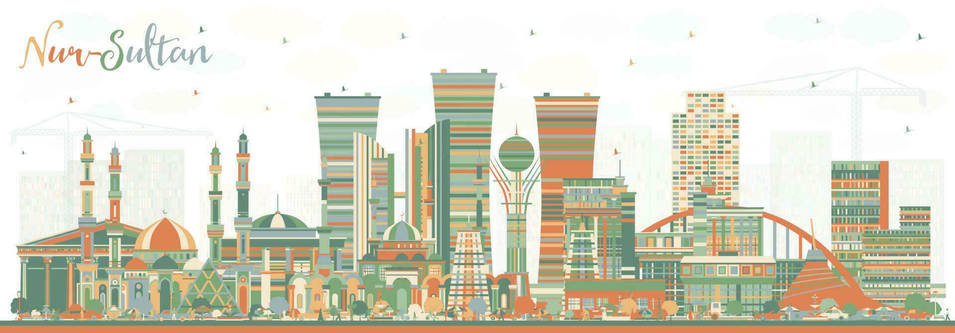 nur-sultan Kazachstan stad horizon met kleur gebouwen. nur-sultan stadsgezicht met oriëntatiepunten. vector