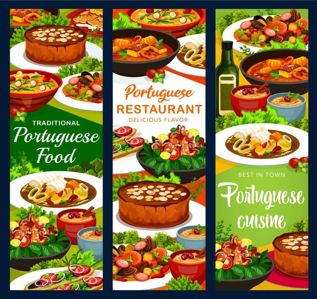 Portugees keuken vector spandoeken, Portugal maaltijden