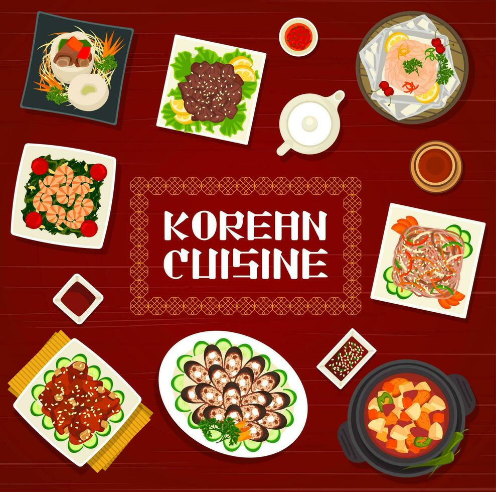 Koreaans keuken tekenfilm vector poster, Korea maaltijden