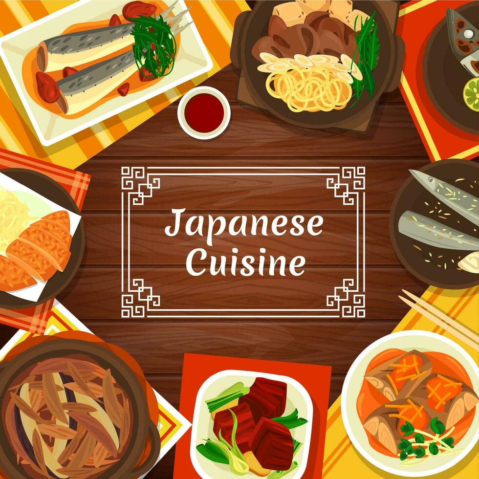 Japans voedsel, Aziatisch keuken Japan restaurant menu vector