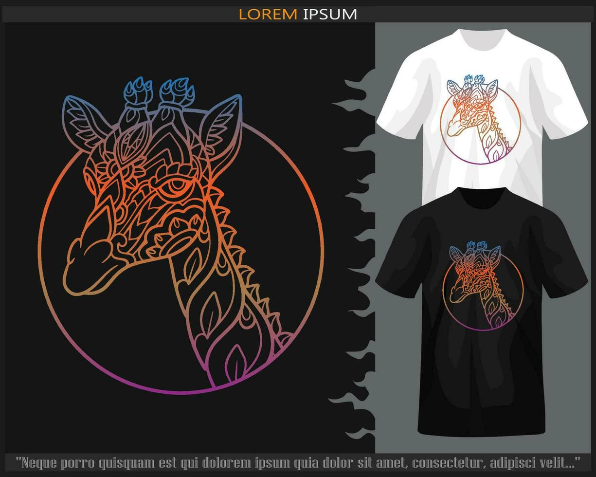 helling kleurrijk giraffe hoofd mandala kunsten geïsoleerd Aan zwart en wit t shirt. vector