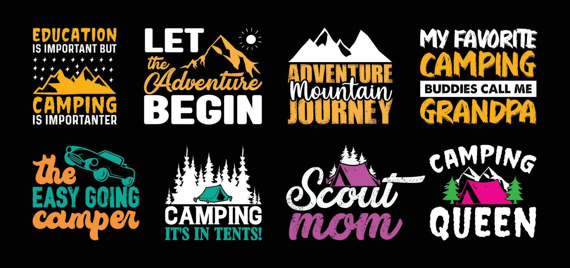 camping t overhemd ontwerp bundel, vector camping t overhemd ontwerp, camping shirt, camping, hiking, buitenshuis, typografie t overhemd ontwerp verzameling