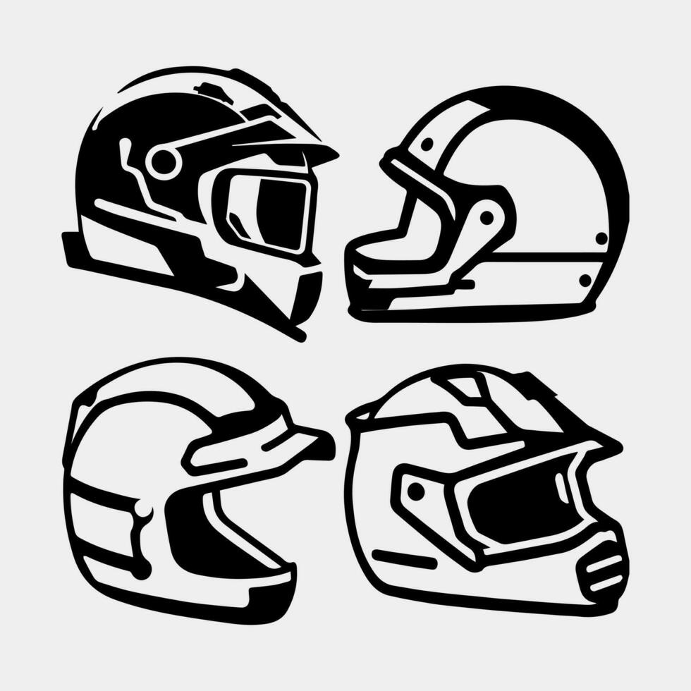 reeks van motorfiets helm vector icoon set. racing team helm vector illustratie