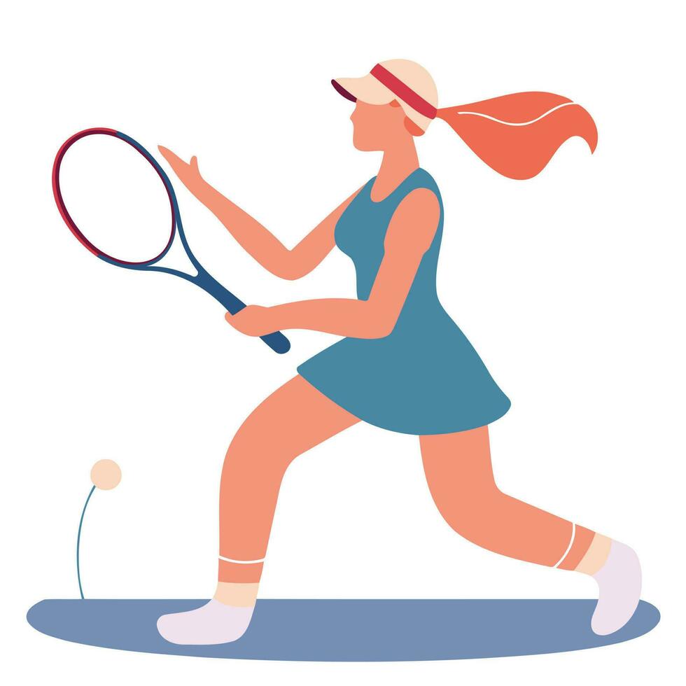 blond wit vrouw spelen tennis met racket vector