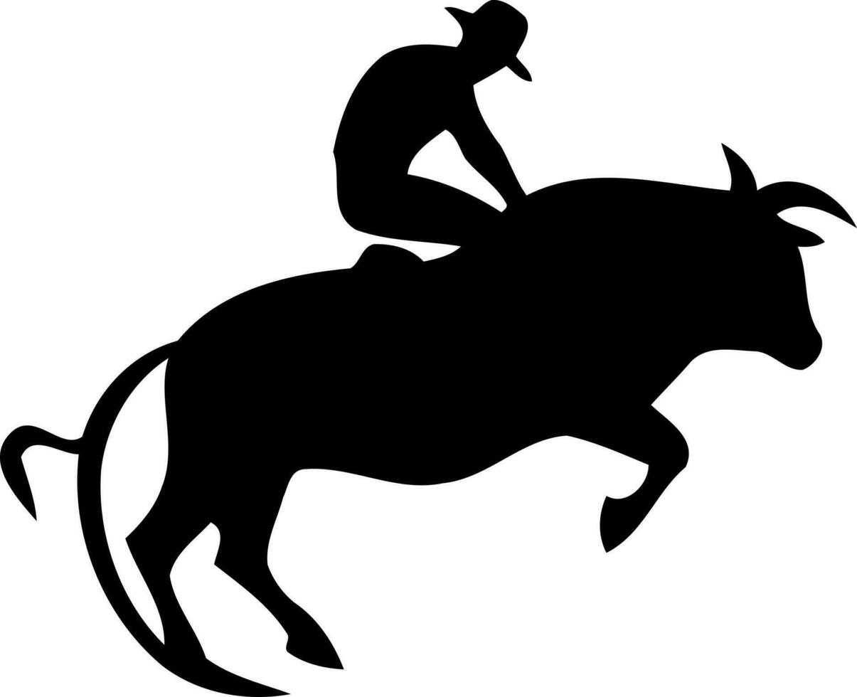 cowboy Mens rijden een stier Bij een rodeo stier rijden zwart en wit silhouet vector