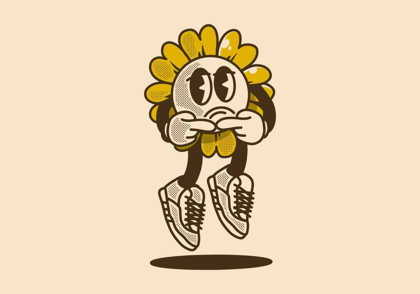 zonnebloem mascotte karakter met verdrietig uitdrukking vector