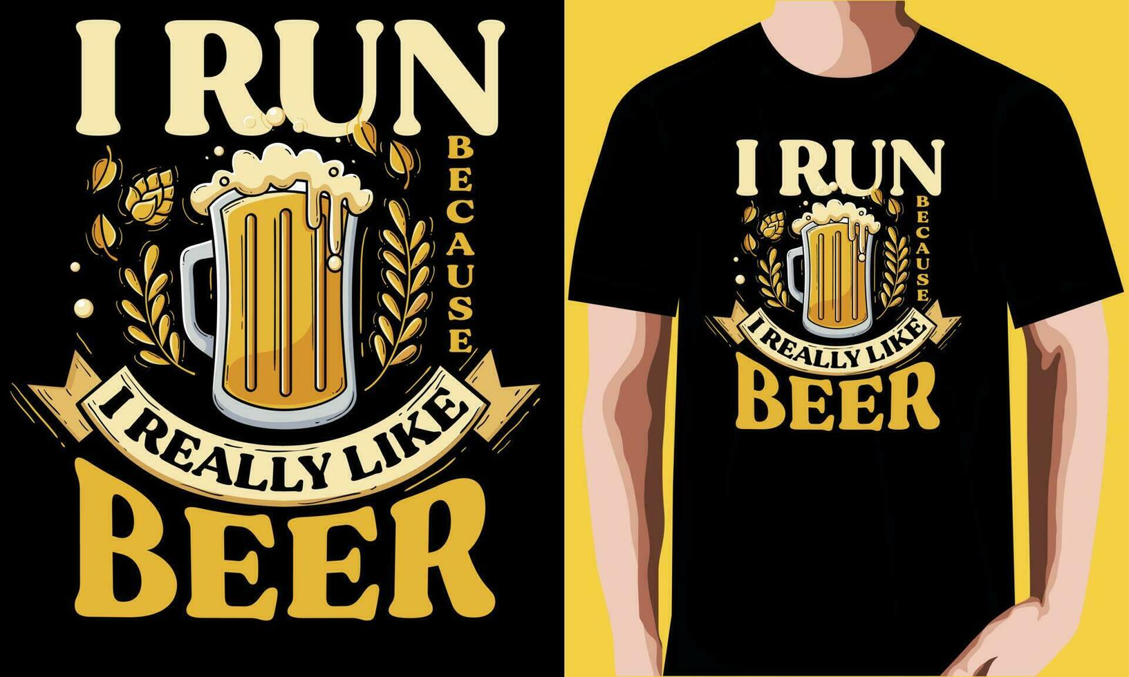 ik rennen omdat ik werkelijk Leuk vinden bier t-shirt ontwerp. vector