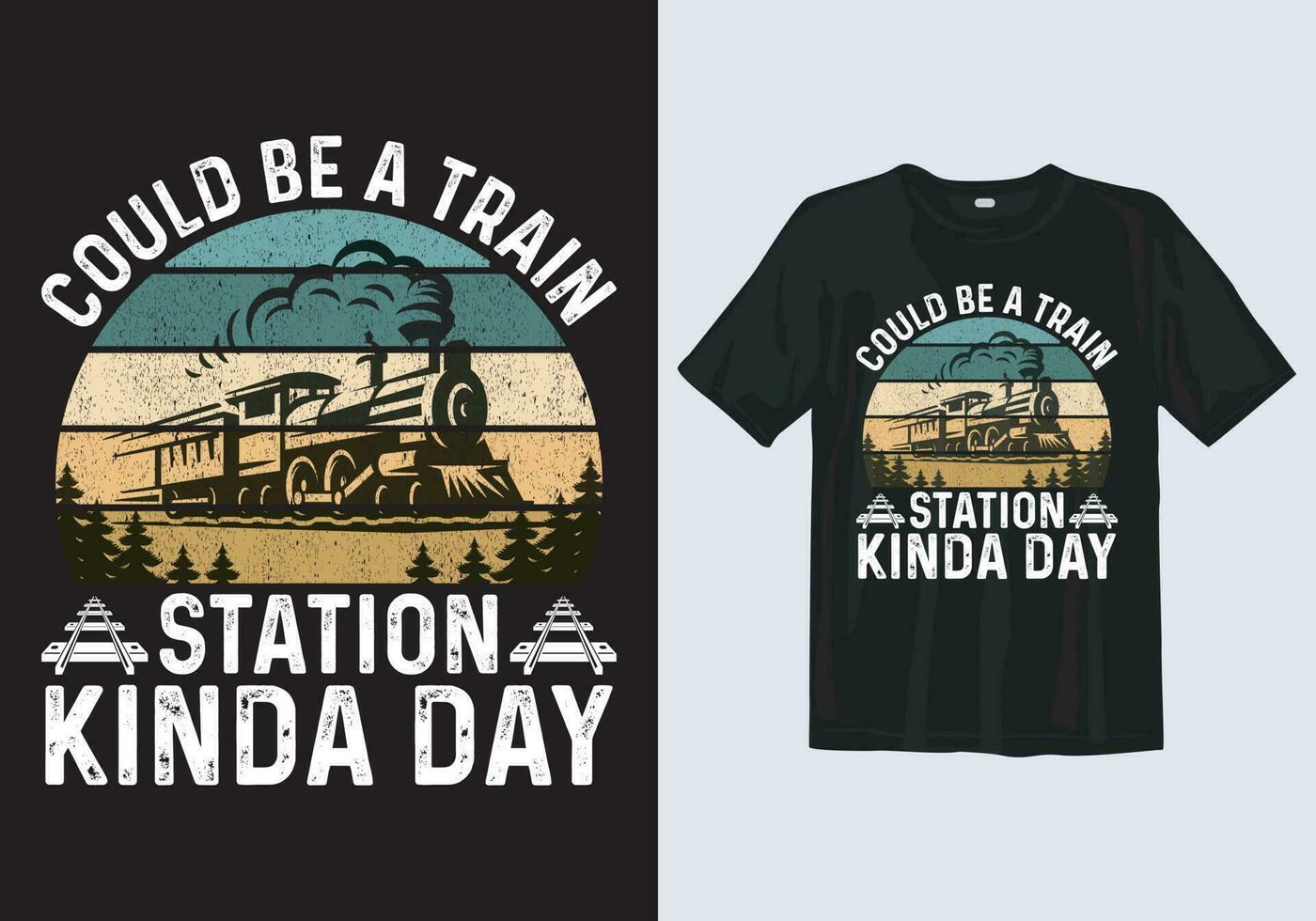 kon worden een trein station soort van dag wijnoogst t-shirt ontwerp sjabloon vector